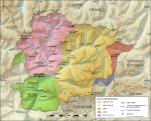 Carte des bassins hydrographiques de l'Andorre.