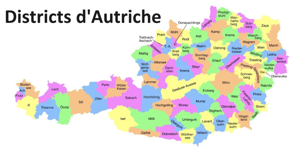 Carte des districts d'Autriche.
