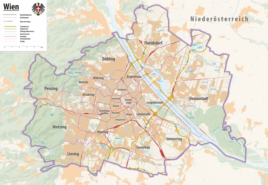 Carte des arrondissements de Vienne.