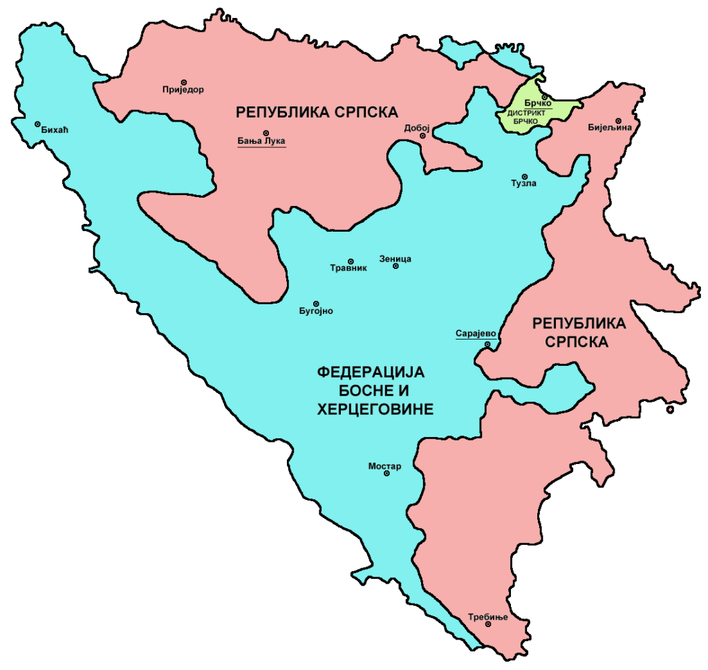 Carte des entités constitutives de Bosnie-Herzégovine.