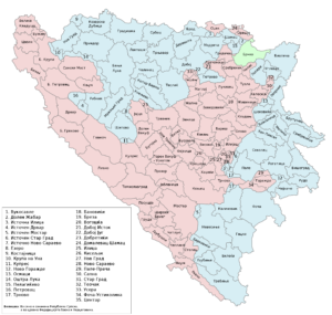 Carte des municipalités de Bosnie-Herzégovine.
