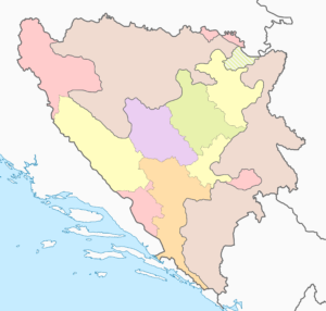 Carte vierge colorée de la Bosnie-Herzégovine.