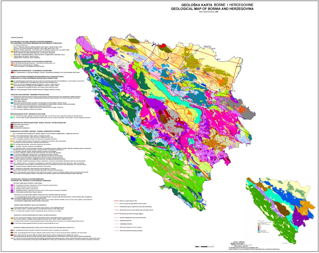 Carte géologique de la Bosnie-Herzégovine.