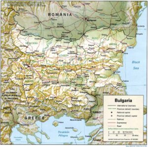 Carte en relief ombré de la Bulgarie.