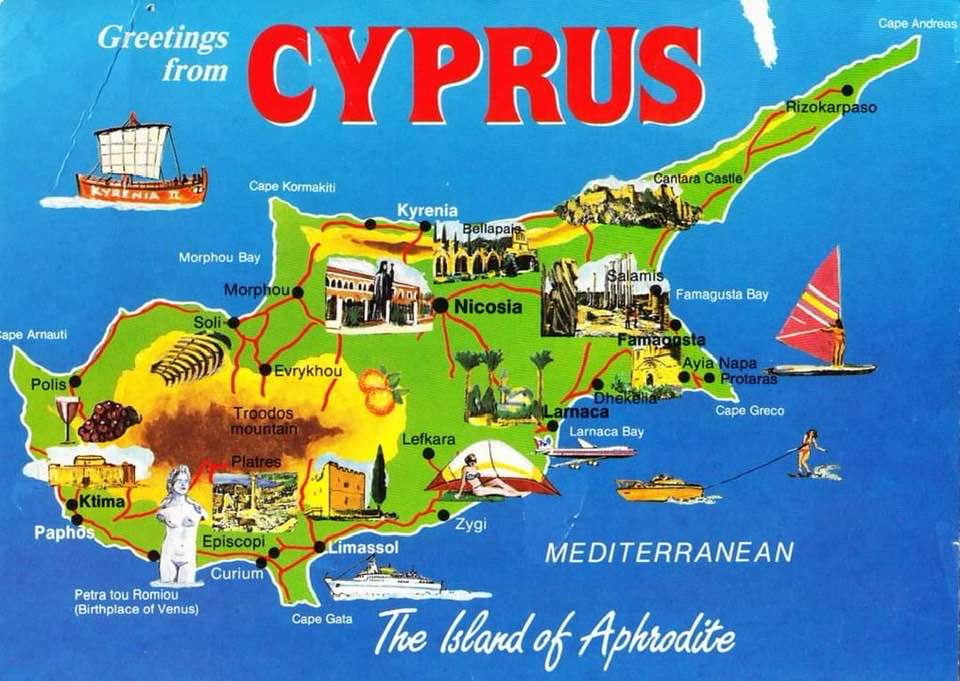 Carte touristique de Chypre.