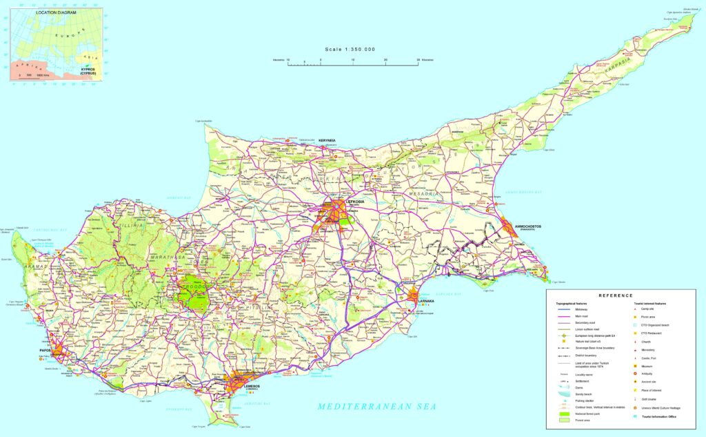 Carte routière de Chypre.