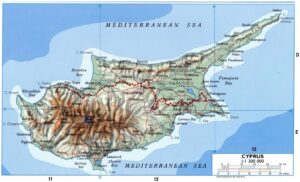 Carte d'altitude de Chypre.