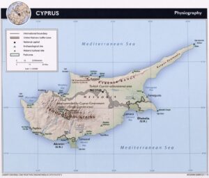 Carte en relief ombrée de Chypre.