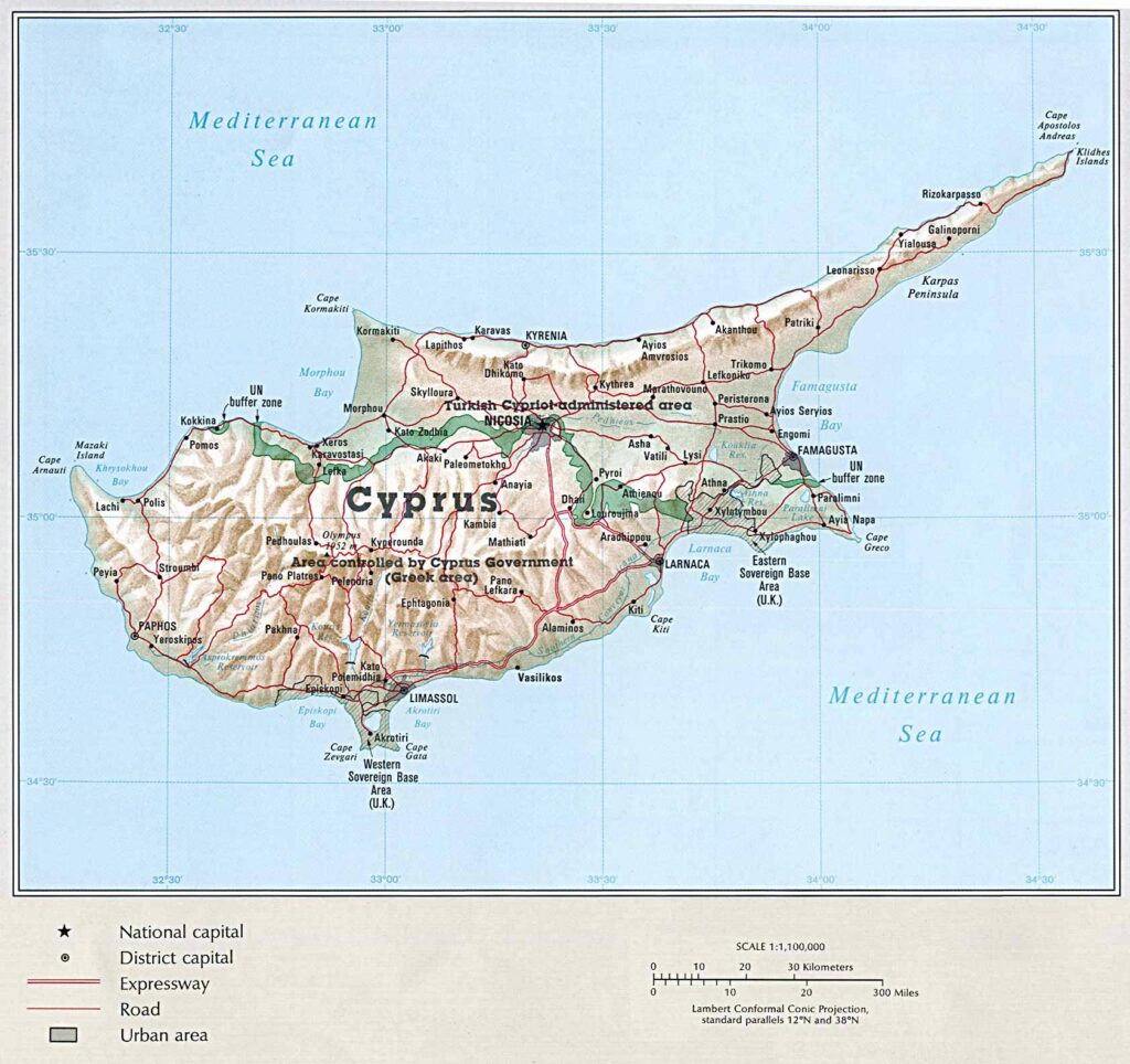 Carte de Chypre, une île divisée.