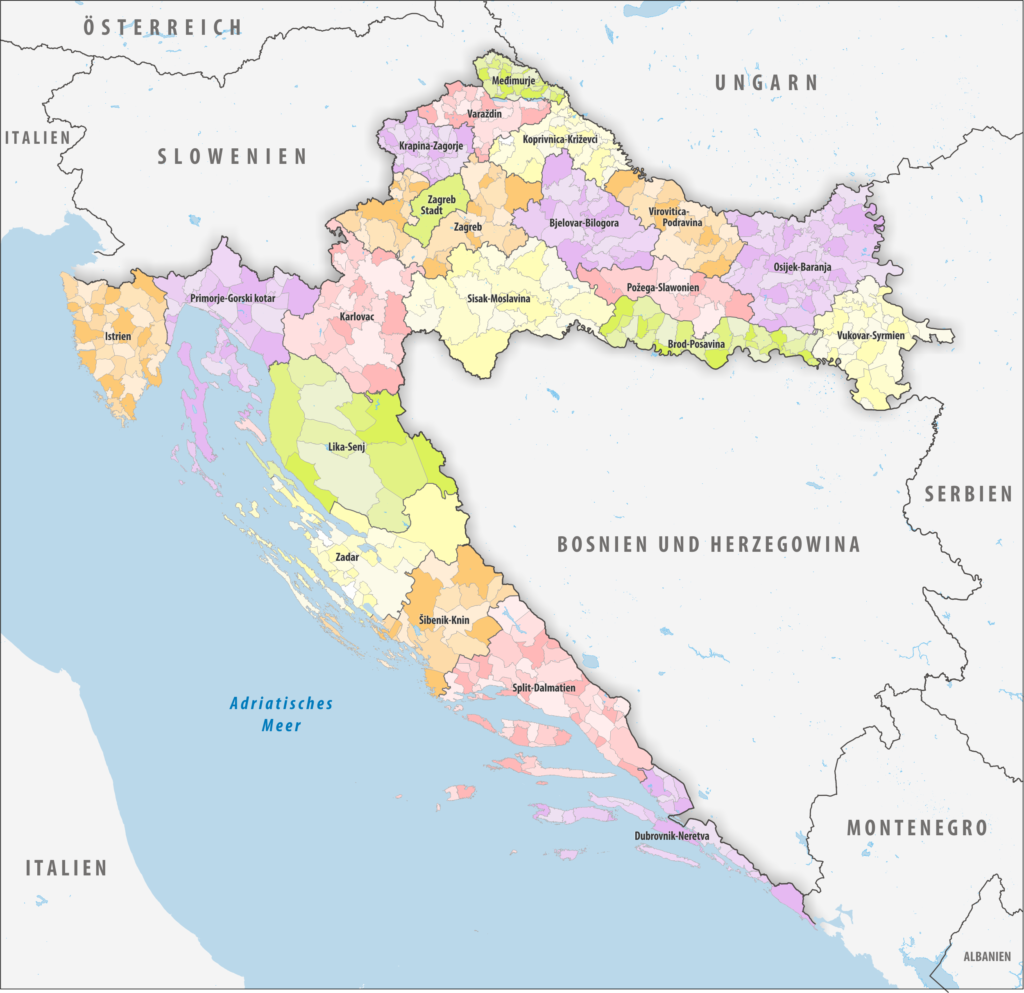 Carte politique de la Croatie