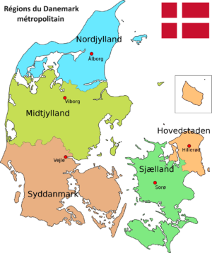 Carte des régions du Danemark métropolitain