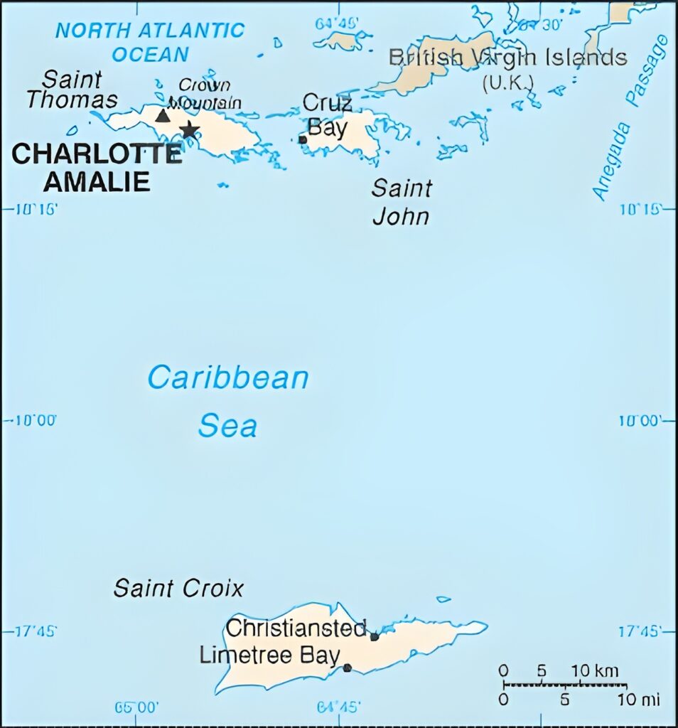 Carte des principales îles des Îles Vierges des États-Unis