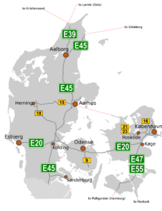 Carte des autoroutes danoises.