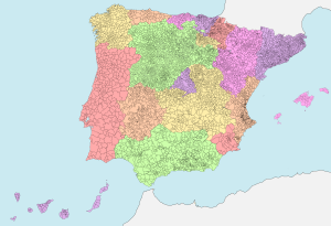 Carte vierge des municipalités d'Espagne et du Portugal.