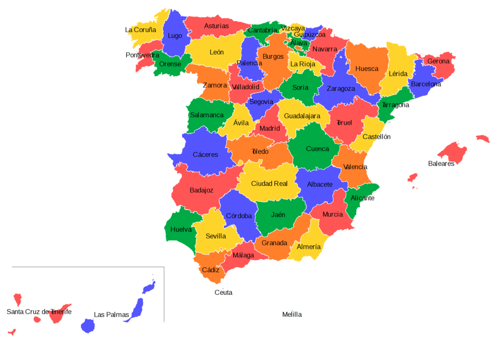 Carte des provinces d'Espagne