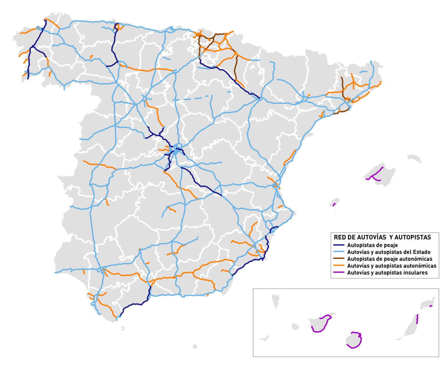 Carte routière de l'Espagne