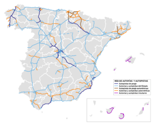 Carte du réseau autoroutier d'Espagne.
