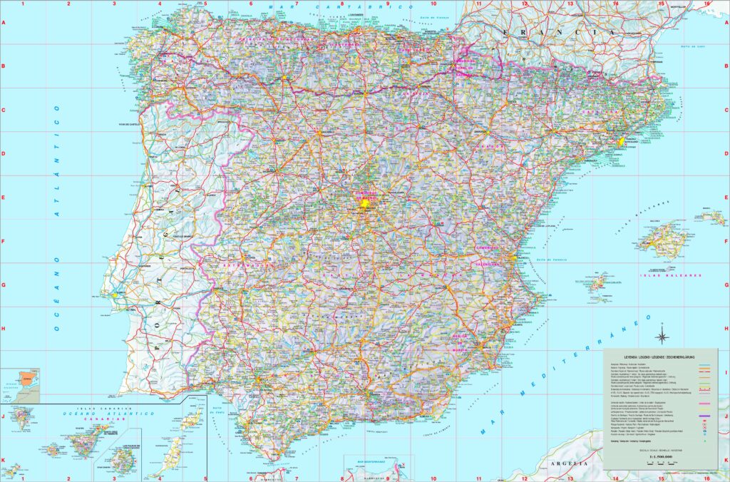 Carte routière de l'Espagne