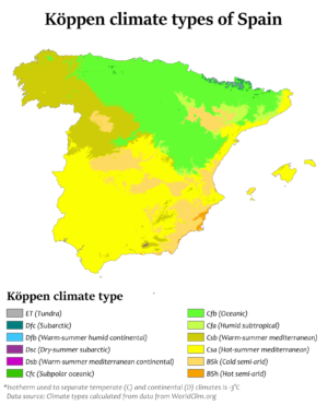 Carte climatique de l’Espagne