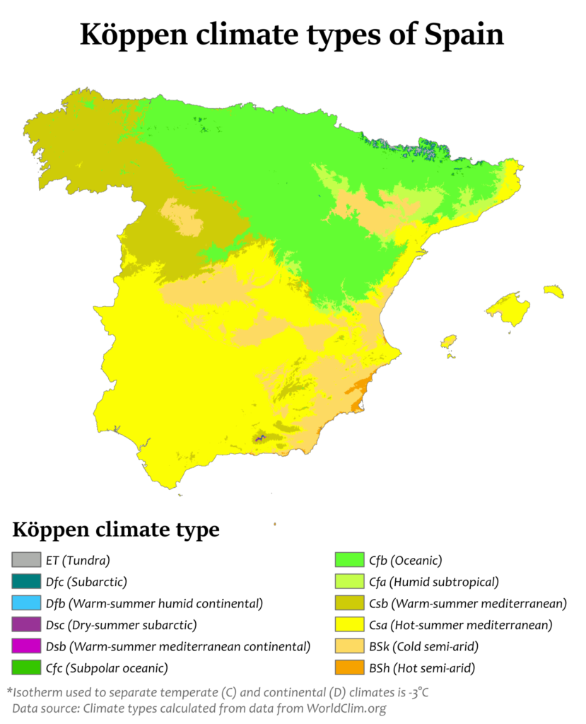 Carte climatique de l'Espagne