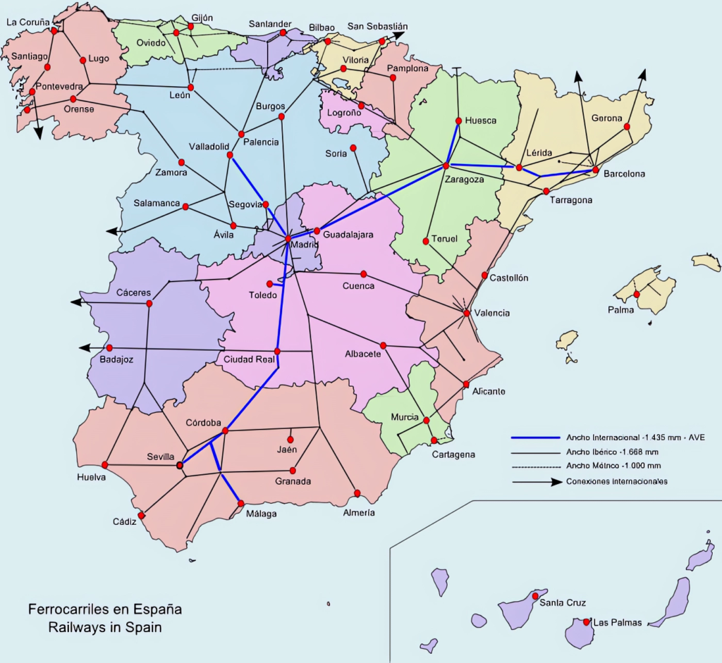 Carte ferroviaire d'Espagne