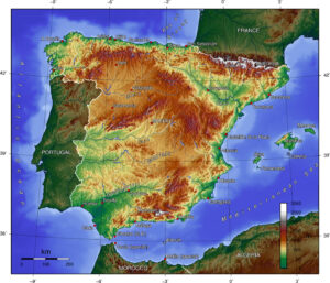 Carte topographique de l'Espagne.