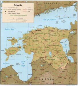 Carte en relief ombré de l'Estonie.