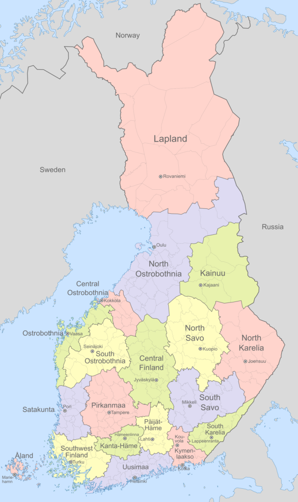 Carte des régions de Finlande