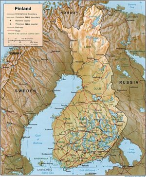 Carte physique de la Finlande