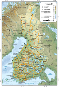 Carte topographique de la Finlande.