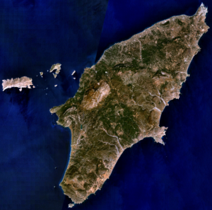 Image satellite de l'île de Rhodes.