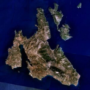 Image satellite des îles de Céphalonie et d'Ithaque.