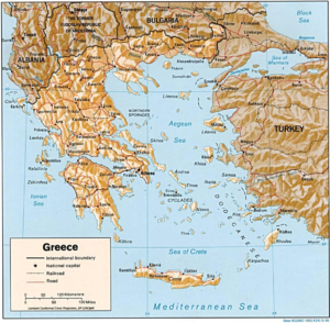 Carte en relief ombré de la Grèce.