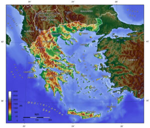Carte topographique de la Grèce.