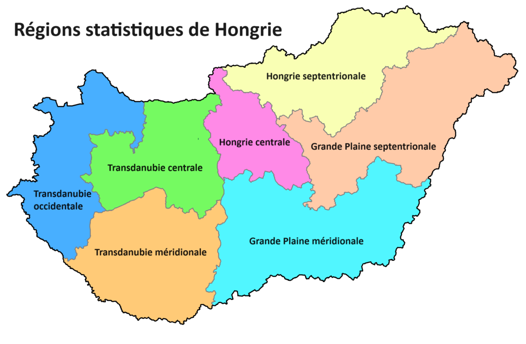 Carte des régions statistiques de la Hongrie