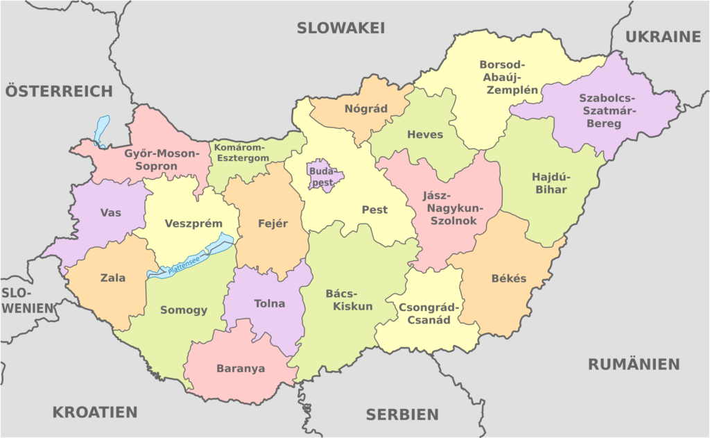 Carte des comitats hongrois