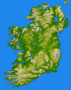 Carte topographique de l'Irlande.