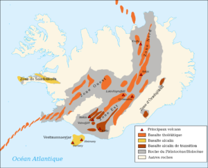 Carte du système volcanique de l'Islande.