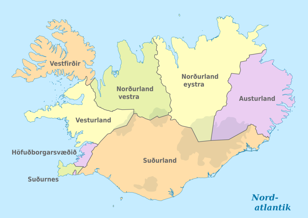 Carte des régions de l'Islande