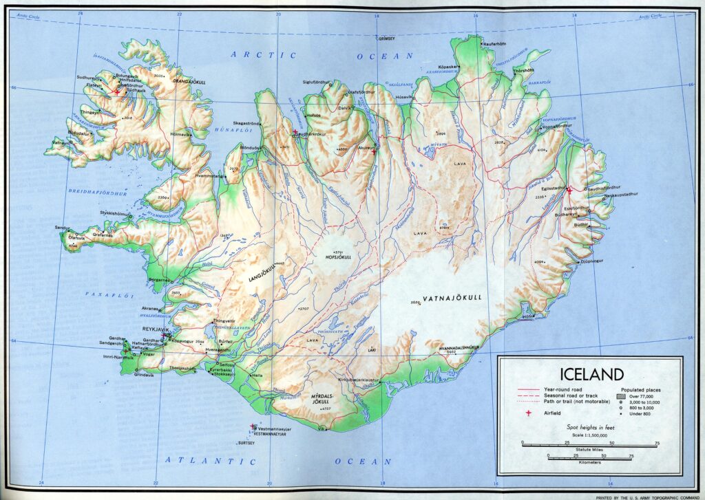 Carte physique de l'Islande