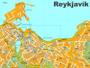 Plan du centre-ville de Reykjavik.