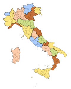 Carte vierge colorée de l'Italie.