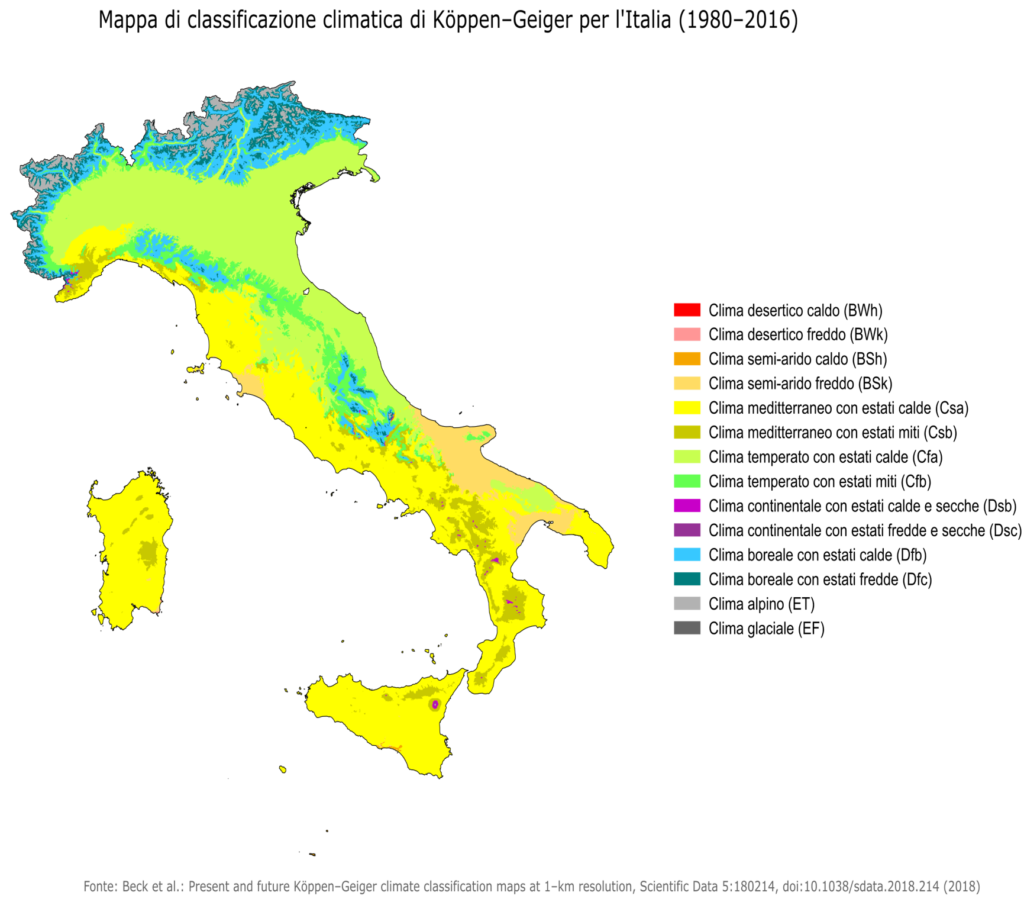 Carte climatique de l'Italie