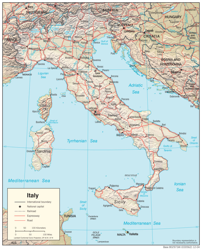 Carte physique de l'Italie