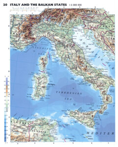 Carte topographique de l'Italie.