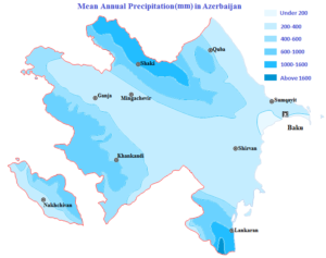 Précipitations annuelles moyennes en Azerbaïdjan (mm).