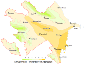 Température moyenne annuelle en Azerbaïdjan.