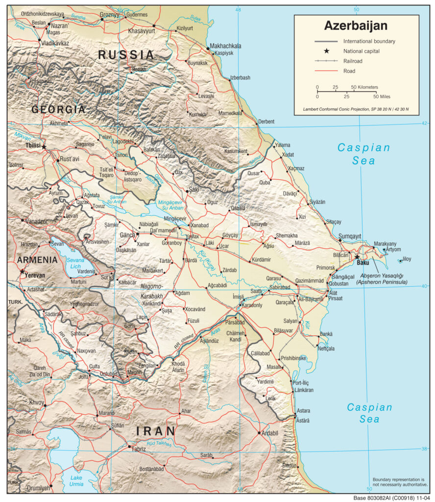 Carte physique de l'Azerbaïdjan