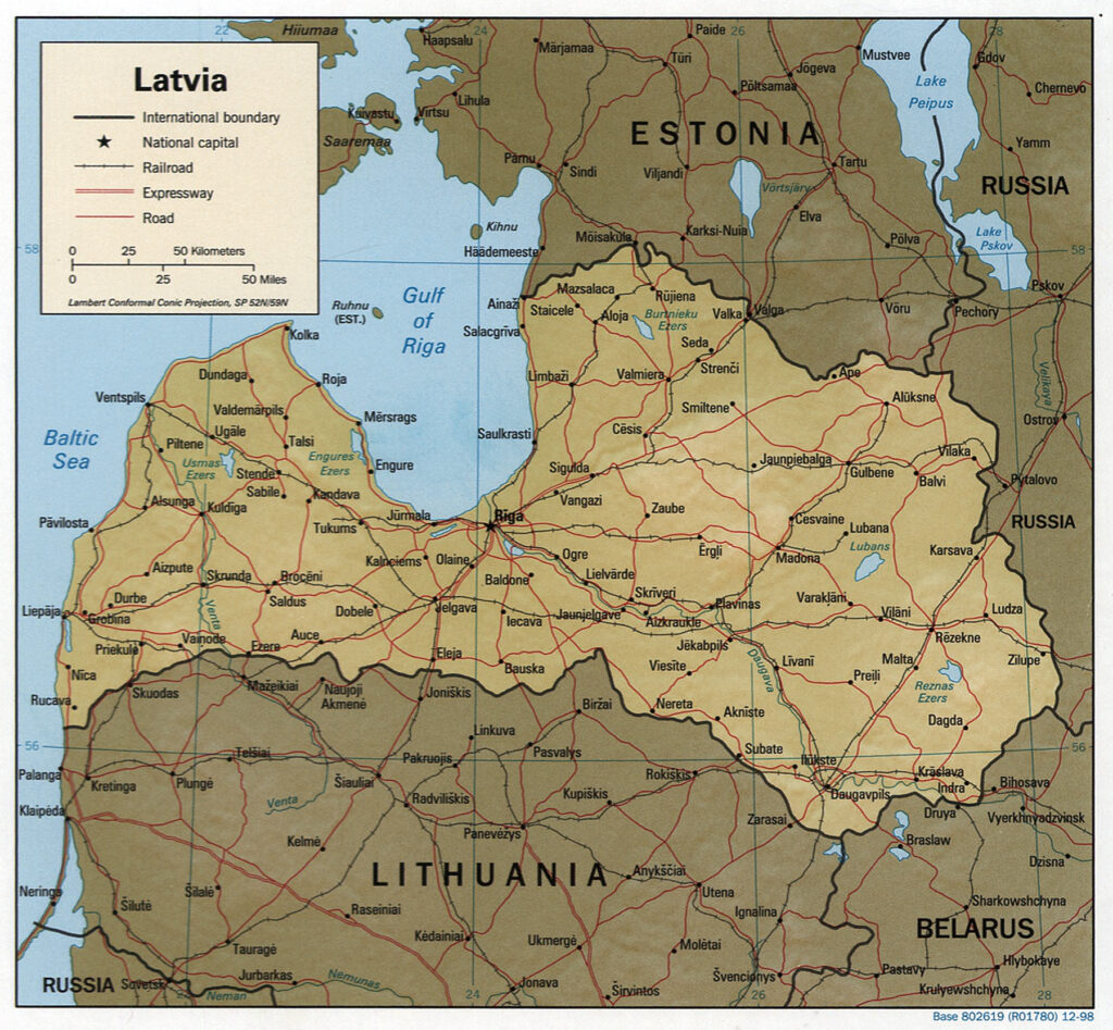 Carte physique de la Lettonie