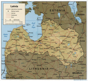 Carte physique de la Lettonie